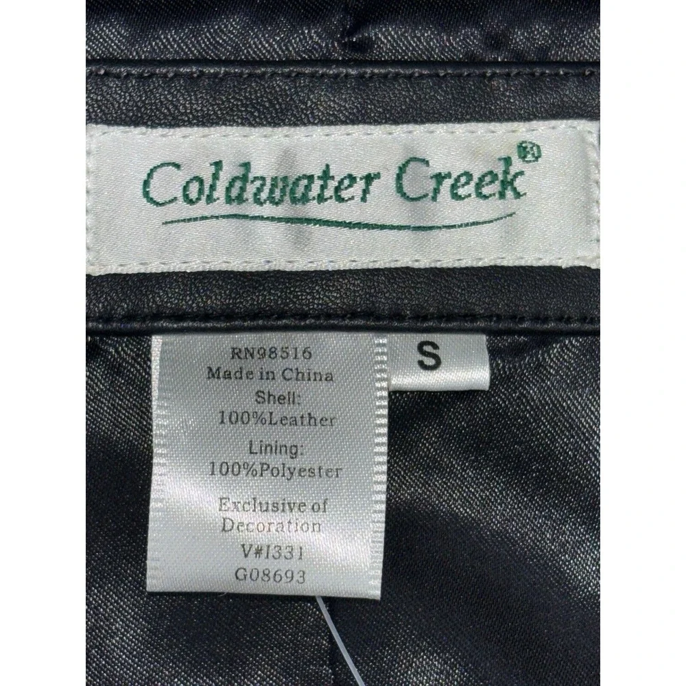 NEW Coldwater Creek Womens Leather Vest Black Small Embroidered Accents Full Zip